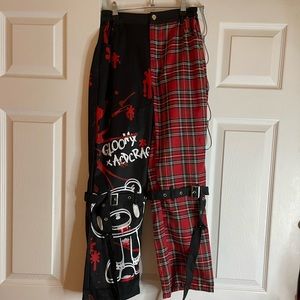 Gloomy Bear x ACDCRAG Black and Red Plaid Strappy Pants with Attached Skirt